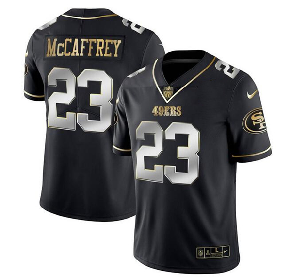 Men's San Francisco 49ers #23 Christian McCaffrey Black Gold Stitched Jersey